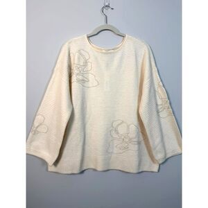 Chico’s NWT English Cream Metallic Floral Embroidered Sweater XL